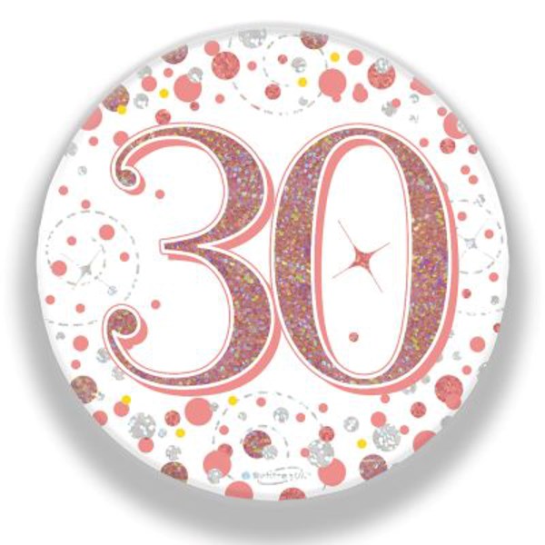 30th Birthday Sparkling Fizz Rose Gold Holographic Badge