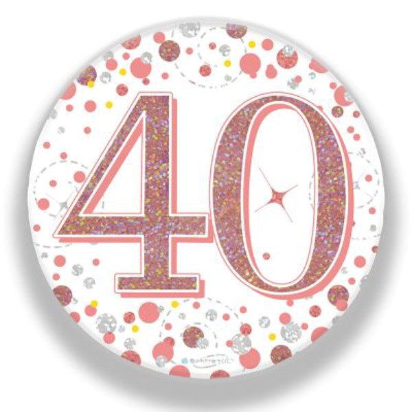 40th Birthday Sparkling Fizz Rose Gold Holographic Badge