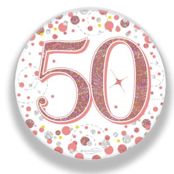 50th Birthday Sparkling Fizz Rose Gold Holographic Badge