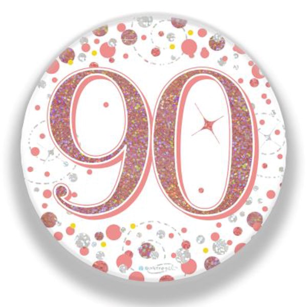 90th Birthday Sparkling Fizz Rose Gold Holographic Badge