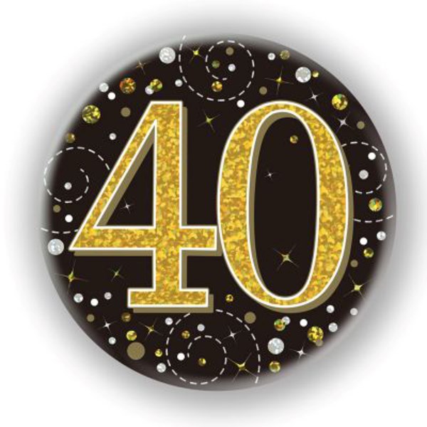 40th Birthday Sparkling Fizz Black Gold Holographic Badge