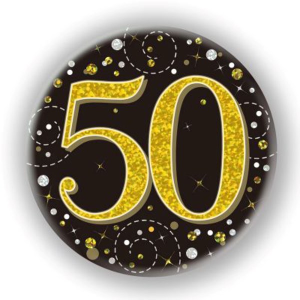 50th Birthday Sparkling Fizz Black Gold Holographic Badge