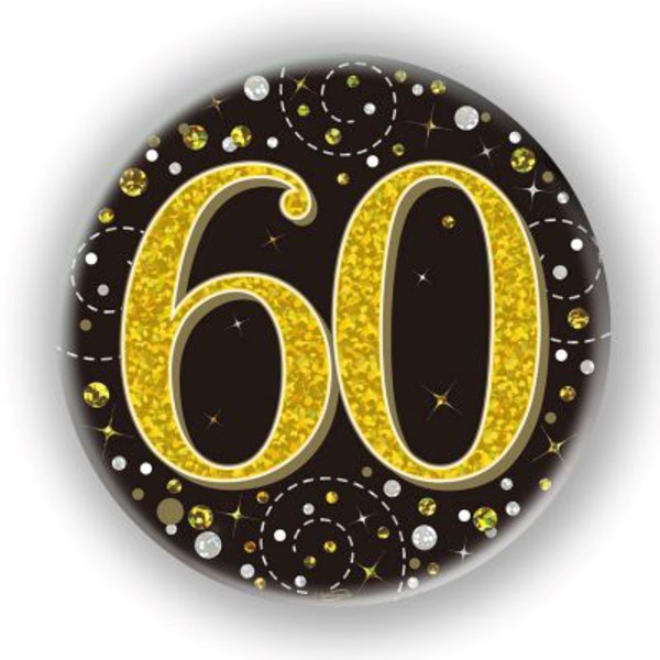60th Birthday Sparkling Fizz Black Gold Holographic Badge
