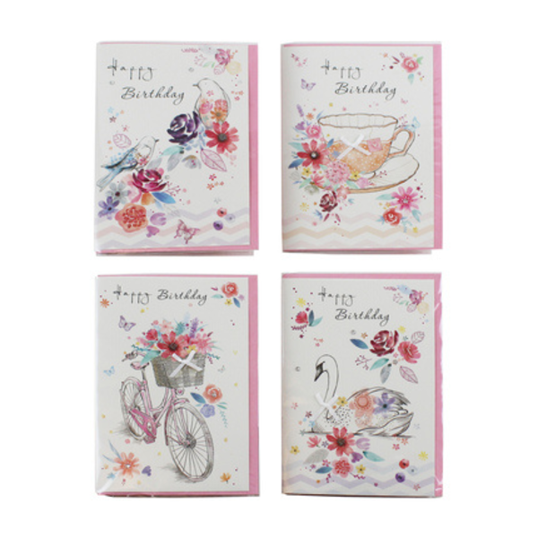 Floral Happy Birthday Greeting Cards 24pk