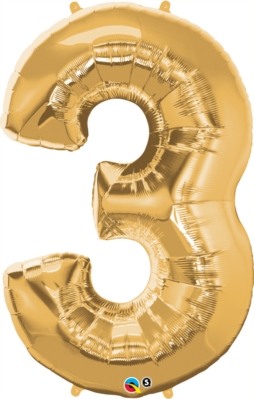 Number 3 Giant Foil Balloon - Metallic Gold 34"