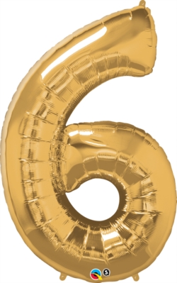 Number 6 Giant Foil Balloon - Metallic Gold 34"