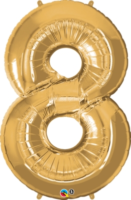 Number 8 Giant Foil Balloon - Metallic Gold 34"