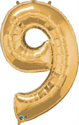 Number 9 Giant Foil Balloon - Metallic Gold 34"