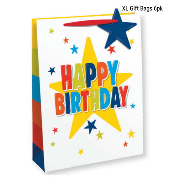 Happy Birthday Colourful Stars X-Large Gift Bag 6pk