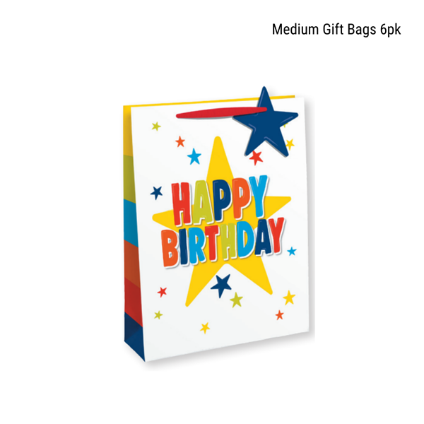 Happy Birthday Shining Star Medium Gift Bags 6pk