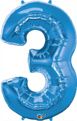 Number 3 Giant Foil Balloon - Sapphire Blue 34"