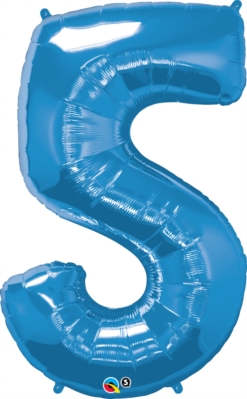 Number 5 Giant Foil Balloon - Sapphire Blue 34"