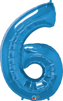Number 6 Giant Foil Balloon - Sapphire Blue 34"