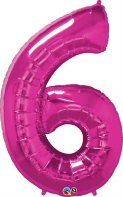Number 6 Giant Foil Balloon - Magenta 34"