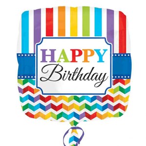 Happy Birthday Stripes Square 18" Foil Balloon