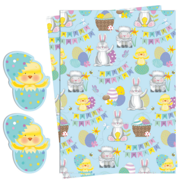 Happy Easter Colourful Gift Wrap Sheets & Tags 2pk