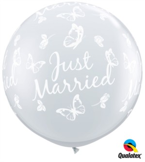 Qualatex 3ft Just Married Butterfly Clear Latex Balloons 2pk