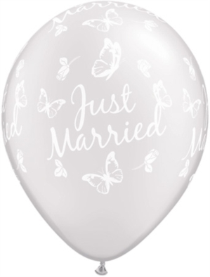 Pearl White Just Married Butterflies 11" Latex Balloons 25pk