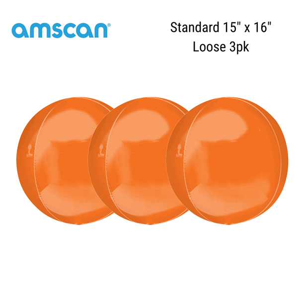 Orange 15" Orbz Foil Balloons Loose 3pk