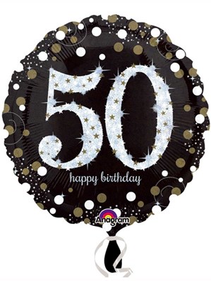 50th Birthday Black & Gold Celebration 18" Round Foil Balloon