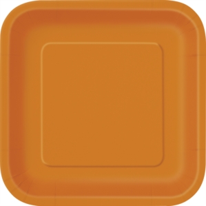 Pumpkin Orange 9" Square Paper Plates 14pk