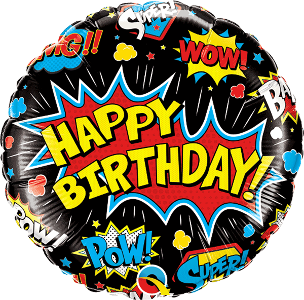 Happy Birthday Super Hero Black 18" Foil Balloon