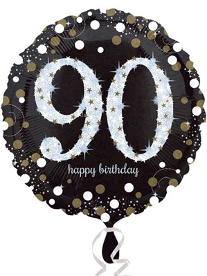 90th Birthday Black & Gold Celebration 18" Round Foil Balloon