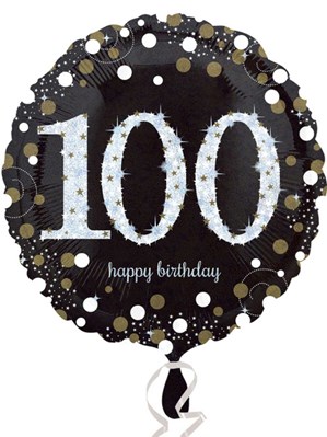 100th Birthday Black & Gold Celebration 18" Round Foil Balloon