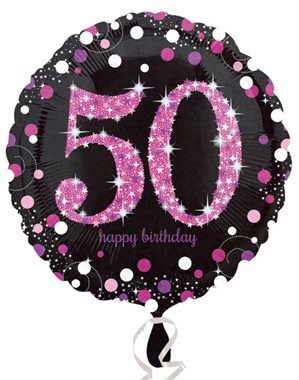 50th Birthday Black & Pink Celebration 18" Round Foil Balloon
