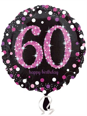 60th Birthday Black & Pink Celebration 18" Foil Balloon