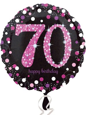 70th Birthday Black & Pink Celebration 18" Round Foil Balloon