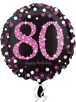 80th Birthday Black & Pink Celebration 18" Round Foil Balloon
