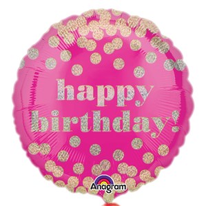 Gold Dots Happy Birthday Pink 18" Foil Balloon