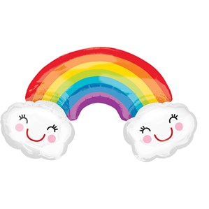 Rainbow With Smiley Clouds SuperShape Foil Balloon