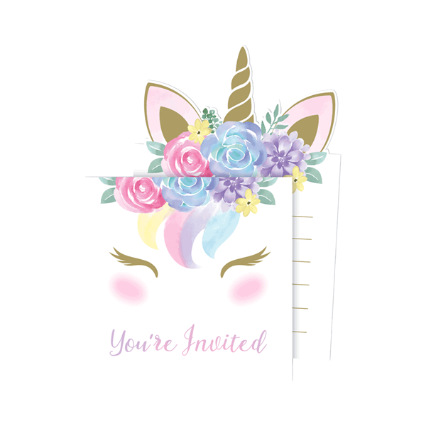 Unicorn Baby Pop Up Invitations & Envelopes 8pk