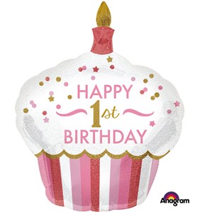 Pink 1st Birthday 36" Supershape Foil Balloon