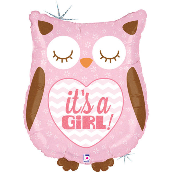 It's A Girl Pink Owl 26" Large Foil Balloon