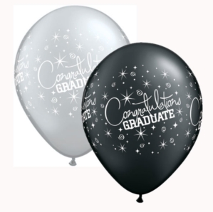 Black & Silver Graduate 11" Latex Balloons 25pk