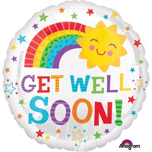 Get Well Soon Happy Sun Rainbow 18" Round Foil Balloon