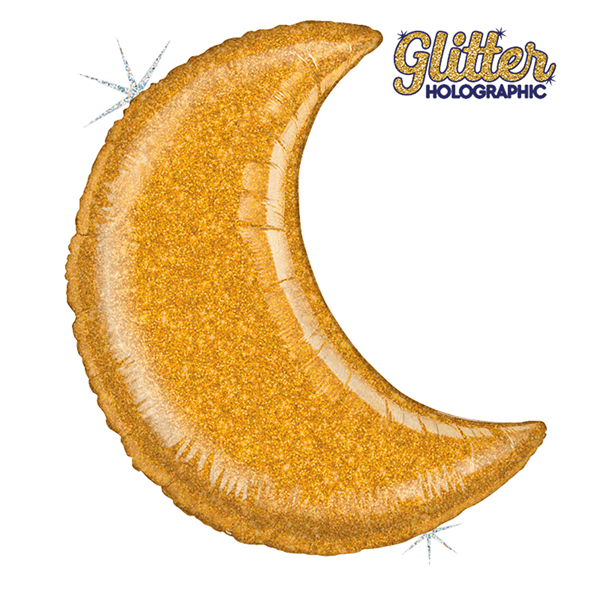 Gold Glitter Holographic 42" Moon Foil Balloon