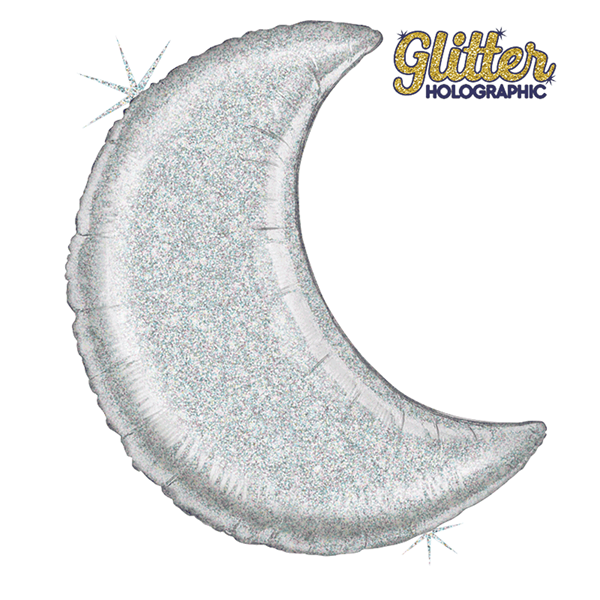 Silver Glitter Holographic 42" Moon Foil Balloon