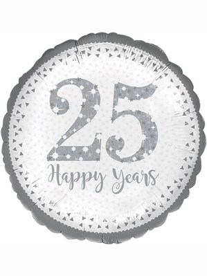 Sparkling 25th Silver Anniversary 18" Round Foil Balloon