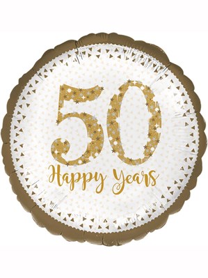 Sparkling 50th Golden Anniversary 18" Round  Foil Balloon