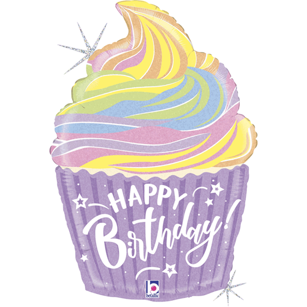 Pastel Holographic Birthday Cupcake 27" Foil Balloon