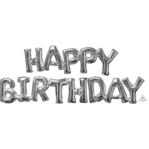 Silver Happy Birthday Phrase Foil Balloon