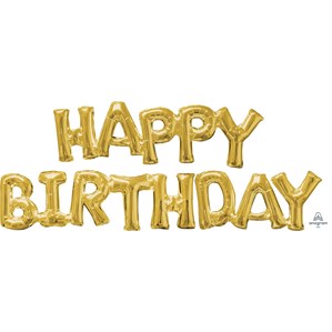 Gold Happy Birthday Phrase Foil Balloon
