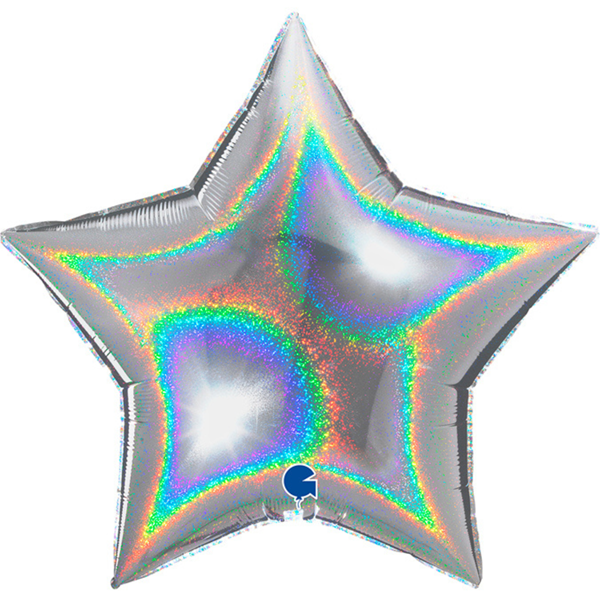 Grabo Silver Glitter Holographic 36" Star Foil Balloon