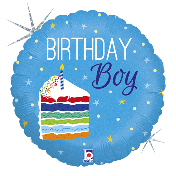 Birthday Boy Cake Blue 18" Holo Foil Balloon