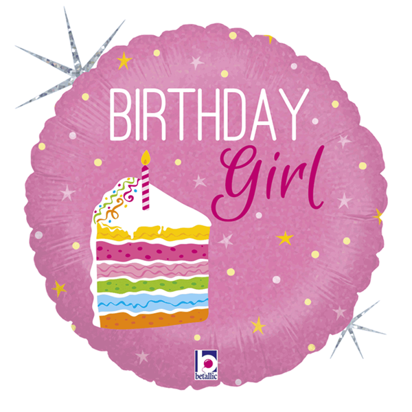 Birthday Girl Cake 18" Pink Holo Foil Balloon