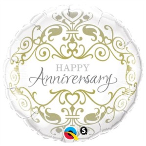 18" Happy Anniversary Silver & Gold Foil Balloon